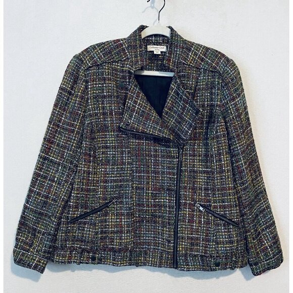Coldwater Creek Jacket Womens 18W Multicolor Boucle Moto Zip Up Work Career - Picture 1 of 7